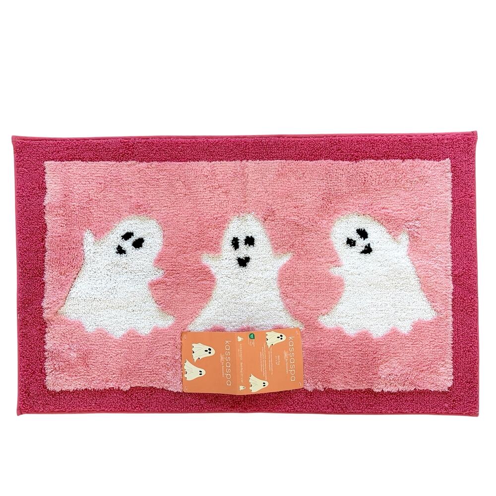 New KASSATEX Cheerful Ghosts Halloween Bath Rug 21x34 Pink & White Spooky Boo